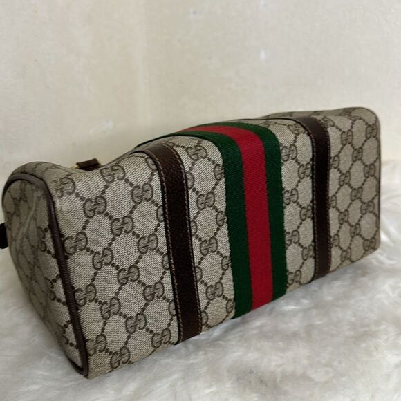 Gucci Beige and Brown Monogram Bag with Red and Green Stripe - Picture 6 of 16